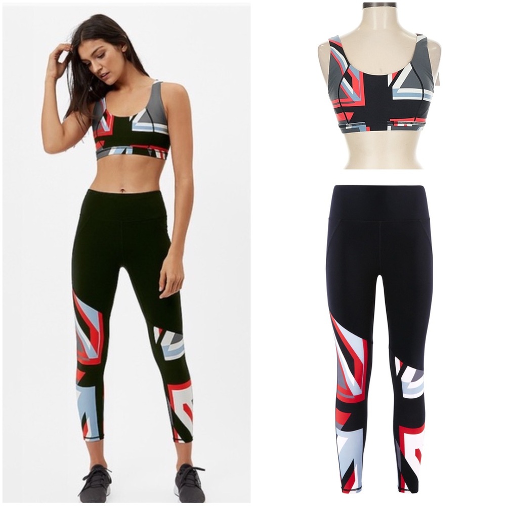 Sweaty Betty Black & Red Union Jack 2 Piece Set sz L
